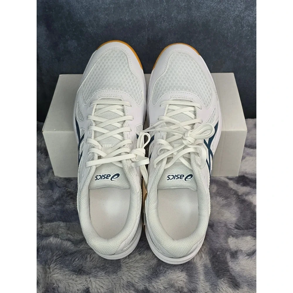 NWT ASICS Upcourt 6 Volleyball Shoes White Saba Blue Gum Sole Mens Size 10